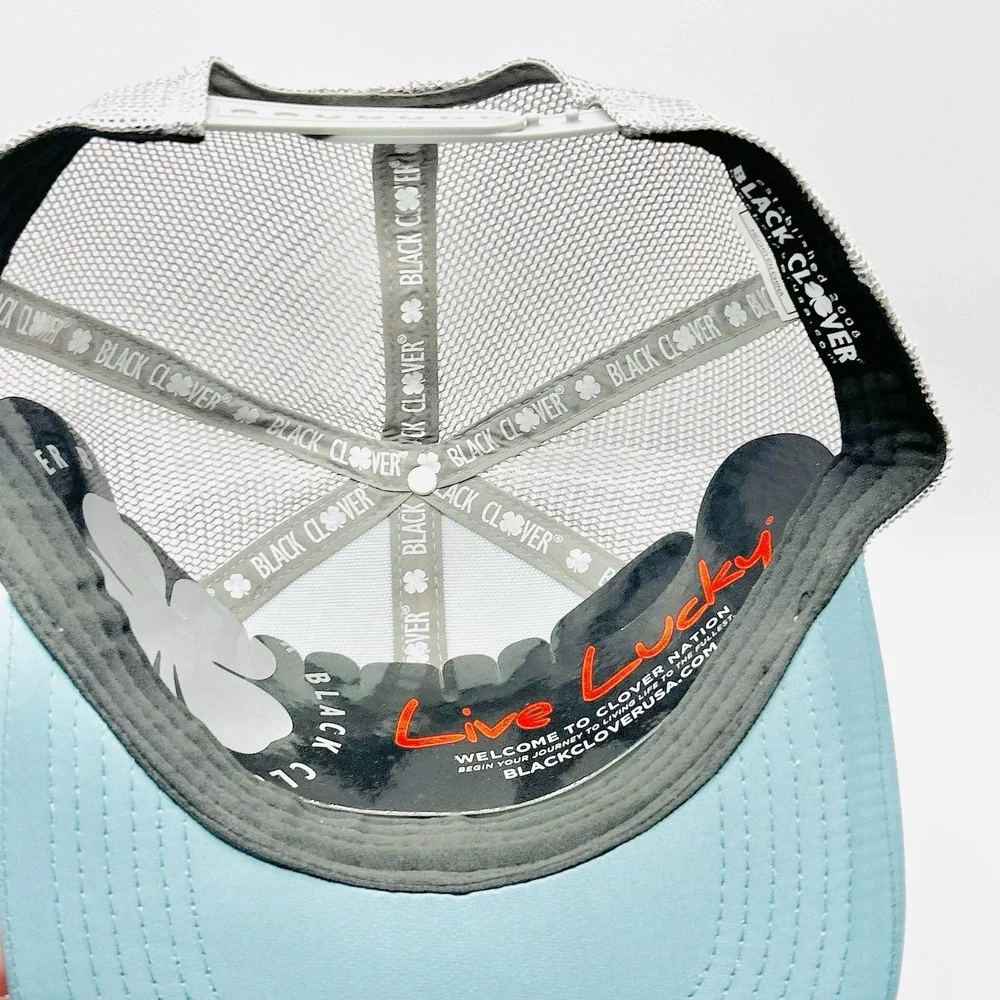Black Clover Logo Patch Trucker Hat Cap Snapback Adjustable Blue Outdoors